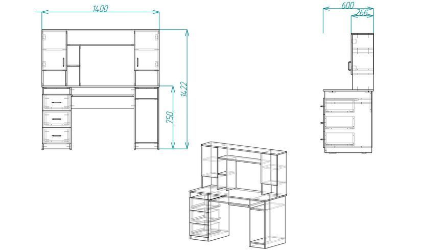 Компьютерный стол Анжело Ferrum-decor 1400x1422x600 ДСП Дуб Сонома 16 мм (STO113)