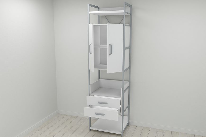 Шкаф Гардероб Уни секция 5 серии Конект Ferrum-decor 220х60х50см Серый металл ДСП Белый 32 мм (SHG029)